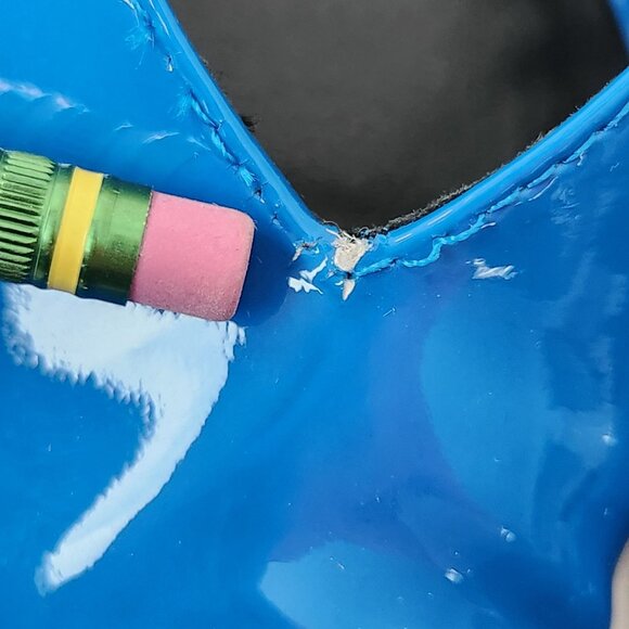 Zara Blue Patent Leather Pointed Toe Kitten Heel Wedge Slingback Shoes Size 38 - Picture 16 of 16